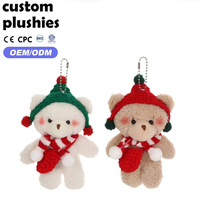 Vente en gros usine Mini pendentif ours en peluche d'hiver avec bonnet et écharpe tricotés à la main, porte-clés animal en peluche pour cadeau de fêtes