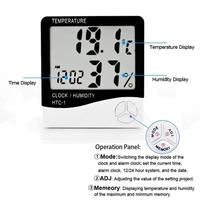 Termometer Kelembaban Mini Higrometer Pengukur Suhu Jam Waktu Dudukan Desktop Monitor Layar LCD Digital Dapat Dipasang di Dinding
