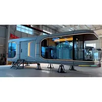 Maisons préfabriquées en acier imperméables en verre trempé double, capsule spatiale de voyage pour villa, séjour, hôtel, hébergement.