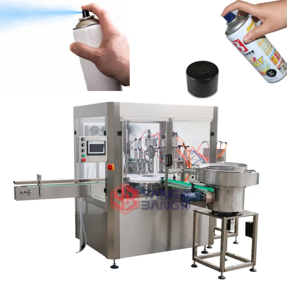 YB-QW2 Automatic Spray Paint Cans Sunscreen Spray Cosmetic Aerosol Filling Machine for Production Packing Line