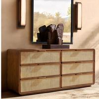 Console en chêne massif de style américain rétro haut de gamme, armoire de rangement minimaliste avec porte en rotin, organisateur polyvalent pour hall d'entrée et buffet de cuisine