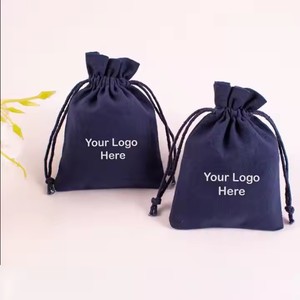 Custom Logo Cotton Velvet Drawstring <b>Small</b> Snap Packaging Pouch Microfiber Bag Wholesale Travel Jewelry Bags for Women - Product Image 1