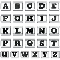 Bracelet à breloques italiennes avec lettres, modules DIY d'initiales anglaises noires avec technique d'huile coulante