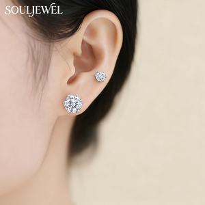 <span class=keywords><strong>Orecchini</strong></span> a Perno in <span class=keywords><strong>Argento</strong></span> 925 con Moissanite e Montatura Floreale a Sei Griffe, Gioielli Minimalisti di Lusso per Tutti i Giorni e Occasioni - Product Image 4