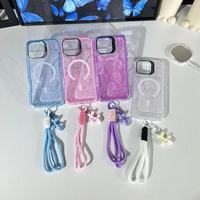 Coque 3-en-1 scintillante avec support magnétique, protection d'objectif et breloque chiot avec dragonne pour iPhone 18 17 16 ProMax