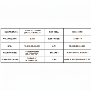 Support de TV mobile multifonction DB Angle de hauteur réglable avec roues verrouillables au sol en verre trempé pour LCD/Plasma - Product Image 1