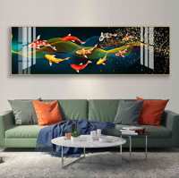 Peinture en porcelaine de cristal de poisson doré abstrait de luxe impression HD art mural moderne design personnalisé décoration de la maison
