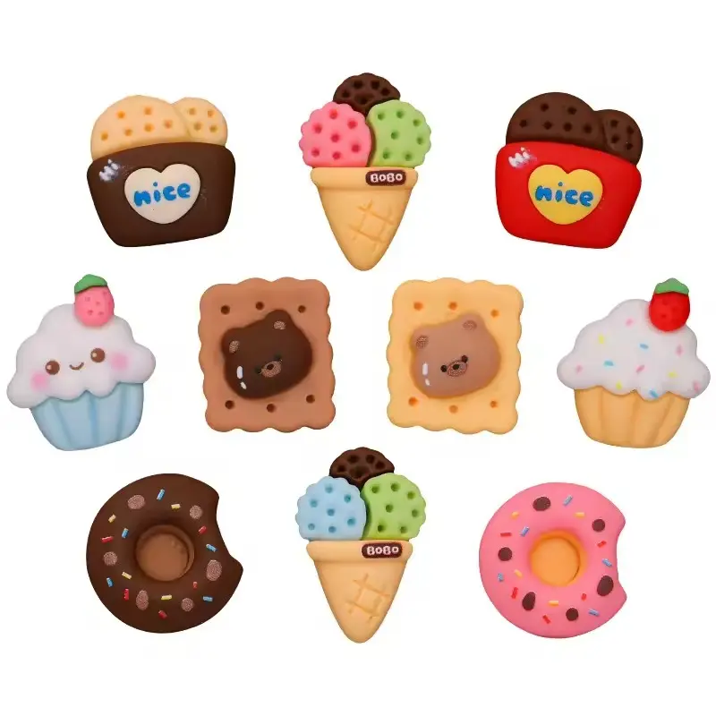 Groothandel Cartoon-Stijl Miniatuur Voedsel Spelen Hars Ornamenten Donut Koekjes Kegel Cake Diy Cream Telefoonhoesje Bedels