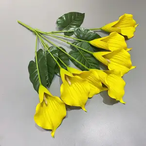 YIWU رخيصة بالجملة 7 رؤوس باقة زهور اصطناعية صفراء زهور زنبق كالا للحفلات والزفاف الديكور