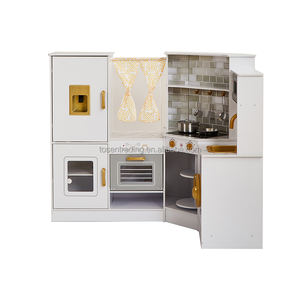 Cuisine d'angle moderne en bois blanc de grande taille pour enfants avec réfrigérateur, four, micro-ondes, évier et machine à laver - Product Image 2