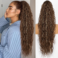 Perruque pour femme avec raie au milieu, boucles longues dégradées, style export, permanente à la française, queue de cheval à clipser