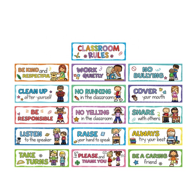 16pcs English Words Learning Flash Cards Preschool Toddler Classroom Rules Bulletin Board Learning Teaching Aids Flash Cards Set