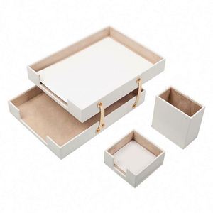 Accesorios Esenciales de Oficina, Juego de Escritorio Triple con Portalápices, Dos Estantes para Papel, Portapapeles - Product Image 2