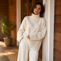 Suéter de Cuello Alto de Cachemira 100% para Mujer, Estilo Casual de Invierno, Tejido Suave y Cálido, Corte Holgado, Color Blanco Hueso