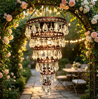 Lustre solaire sans fil à 6 niveaux en cristal pour décoration extérieure de mariage, jardin, patio