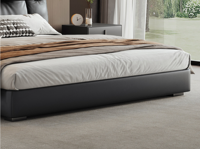 Italienisches Minimalistisches Schlafzimmer-Schieferlederbett mit Plüsch-Daunenrückenlehne, Schwarz, 1,8-Meter-Flush-Doppelbett