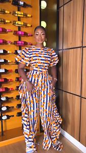 Pantalon frontal élégant pour femmes 10032 pour <span class=keywords><strong>Amazon</strong></span> pantalon droit taille haute à volants manches bulle décontracté Dashiki pour l'été - Product Image 3