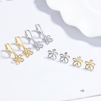 Bijoux fins à la mode 925 en argent Sterling creux Floral Huggie boucles d'oreilles creux fleur goutte boucles d'oreilles pour femmes et filles