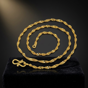 Colliers en laiton plaqué or 14K 18K 24K micron, chaînes torsadées de type Singapour, design moderne, colliers chaînes tendance, vente en gros - Product Image 3
