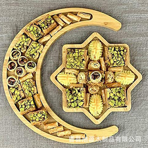 Wooden crescent-shaped dessert <b>tray</b>, Moroccan five-pointed star <b>dinner</b> plate, bamboo and wood moon and star <b>tray</b>, snack and - Product Image 4