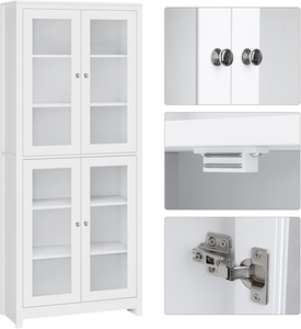 Vitrina Blanca Resistente con Certificación Carb <span class=keywords><strong>de</strong></span> 190 cm, Librería con 4 Puertas y 6 Compartimentos, Gabinete Alto con 4 Puertas <span class=keywords><strong>de</strong></span> Vidrio - Product Image 3