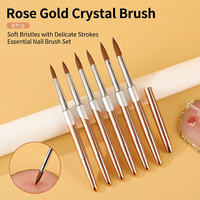 Ensemble de 6 pinceaux à ongles en nylon doux avec manche en cristal or rose personnalisable et virole en cuivre pour manucure en salon