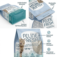 Kantong Kemasan Pasir Kucing Tahan Tusukan, Alas Datar, Segel Zipper 8 Sisi, Tahan Lama, Kapasitas 1 kg, Heavy Duty