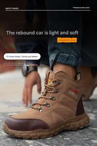 Chaussures de sécurité à bout d'acier haute coupe pour hommes, légères, respirantes, anti-écrasement, anti-perforation, pour travaux de construction industrielle - Product Image 2