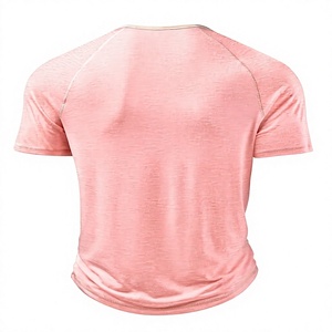 Camiseta de Manga Corta con Cuello en V para Hombre, Color Rosa, Corte Regular, Ribete en Contraste, Tejido de Punto Jersey 180g, Lisa, Informal, con Logotipo Frontal, 100% Algodón - Product Image 4