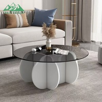 Table basse ronde en verre d'art moderne Wayon, plateau en verre trempé brun avec base en bois pour salon