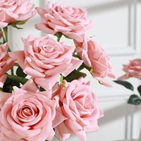 Bunga Buatan 4.33" Bunga Beludru dengan Batang Mawar Pink Palsu untuk Hari Valentine, Pernikahan, Buket Pengantin, Dekorasi Rumah