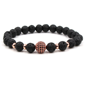 Vendita calda nero pietra lavica oro rosa bracciale rame ottone perline e diamante <span class=keywords><strong>rosario</strong></span> braccialetto gioielli - Product Image 5