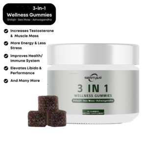 Caramelle Gommose <span class=keywords><strong>3</strong></span> in 1 per il Benessere con Shilajit, Muschio Marino e Ashwagandha più Miele di Manuka, 30 Porzioni per Bottiglia - Product Image 2