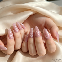 Ensemble de faux ongles en acrylique réutilisables, longs, forme amande, rose nude, effet magnétique brillant, style Coquette de luxe, motif œil de chat, à presser