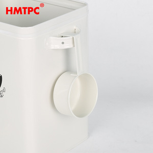 Hmtpc Metal Pet Food <b>Storage</b> <b>Bin</b> 6L Airtight Rectangle Ivory White With Clip On Lid For Dog Cat Food - Product Image 1