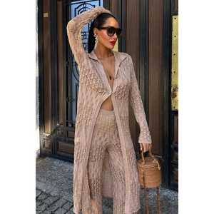 Cárdigan Largo de Punto Calado Bridget para Mujer, Estilo Bohemio, Transparente, Manga Larga DO - Product Image 2