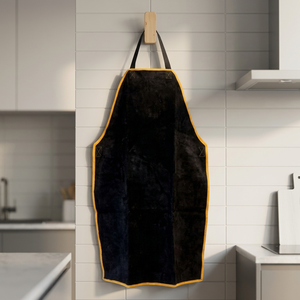 Bib <b>Apron</b> Velvet Black With Gold Trim Classic Style For Daily <b>Cooking</b> Use Soft Material - Product Image 3