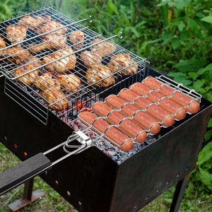 Soportes para perritos calientes SEB para asar con cepillo - <span class=keywords><strong>Cesta</strong></span> para 6 perritos calientes, clip de malla de acero inoxidable para barbacoa, mango de madera extraíble - Product Image 4