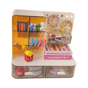 Slanted Pegboard <b>Desktop</b> <b>Shelf</b> With Compartments Butter Color Drawer For Organizing Stationery 25x13.5x23cm Plastic Storage - Product Image 3