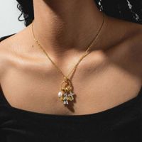 Collar con Colgante de Cruz de Cobre Chapado en Oro de Alta Gama Europeo Americano, con Perla y Circonita, para Mujer