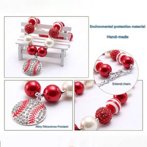 Новейшие ювелирные изделия для девочек красный + белый бейсбольный кулон ожерелье детское бисером массивное ожерелье из жевательной резинки чокер подарок 1 шт. - Product Image 5