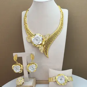 Cheap Jewelry Earring Necklace Wholesale 24K Gold Plated Dubai Kundan Party Exotic Bold Wedding Jewelry Sets Dubai Bridal