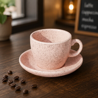 Ensemble tasse et soucoupe à expresso en céramique nordique mouchetée, finition granitée mate, logo personnalisé, vente en gros, cadeau café pour la maison