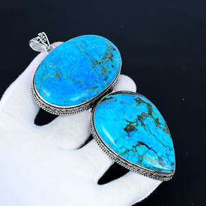 Turquoise Gemstone fait à la main 925 pendentif en argent Sterling Simple solide Style classique lunette réglage pour la mode féminine en gros - Product Image 1