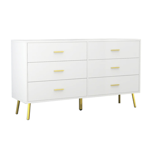 Meuble de salon, commode à 6 tiroirs, table de chevet en bois <span class=keywords><strong>laqué</strong></span> <span class=keywords><strong>blanc</strong></span> avec poignée dorée pour chambre à coucher - Product Image 1