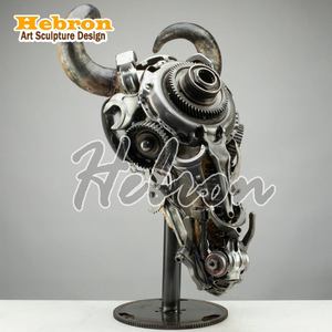 Escultura de Pared de Gran Tamaño, Cráneos de Toro, Arte <span class=keywords><strong>en</strong></span> Metal Reciclado para Decoración de Paredes de Clubes, Suministro de Fábrica - Product Image 5