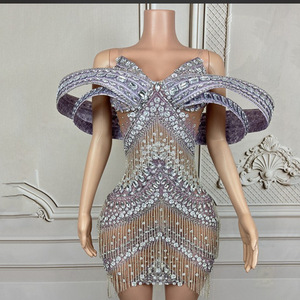 sachin and babi light blue dress See-Through V-Chest Stone Embellished Dress M / Hotpink main image 0