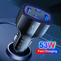 Chargeur de voiture rapide, adaptateur type C, 53 W, chargeur de voiture USB-C, super charge, multifonctionnel, PD 4 en 1