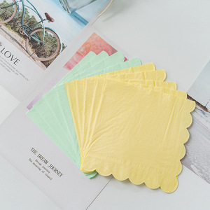 Serviettes, série de couleurs unies de forme irrégulière, mouchoirs colorés à bordure en dentelle, papier jetable pour fêtes et anniversaires - Product Image 3