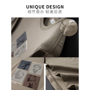 Rinfrescante e traspirante~<span class=keywords><strong>T</strong></span>-shirt a maniche corte in seta ghiaccio per uomo, vestibilità slim per l'estate, stampa di alta qualità, casual, girocollo. - Product Image 3